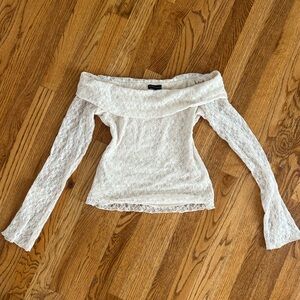 White Lace Off the Shoulder Long Sleeve Top